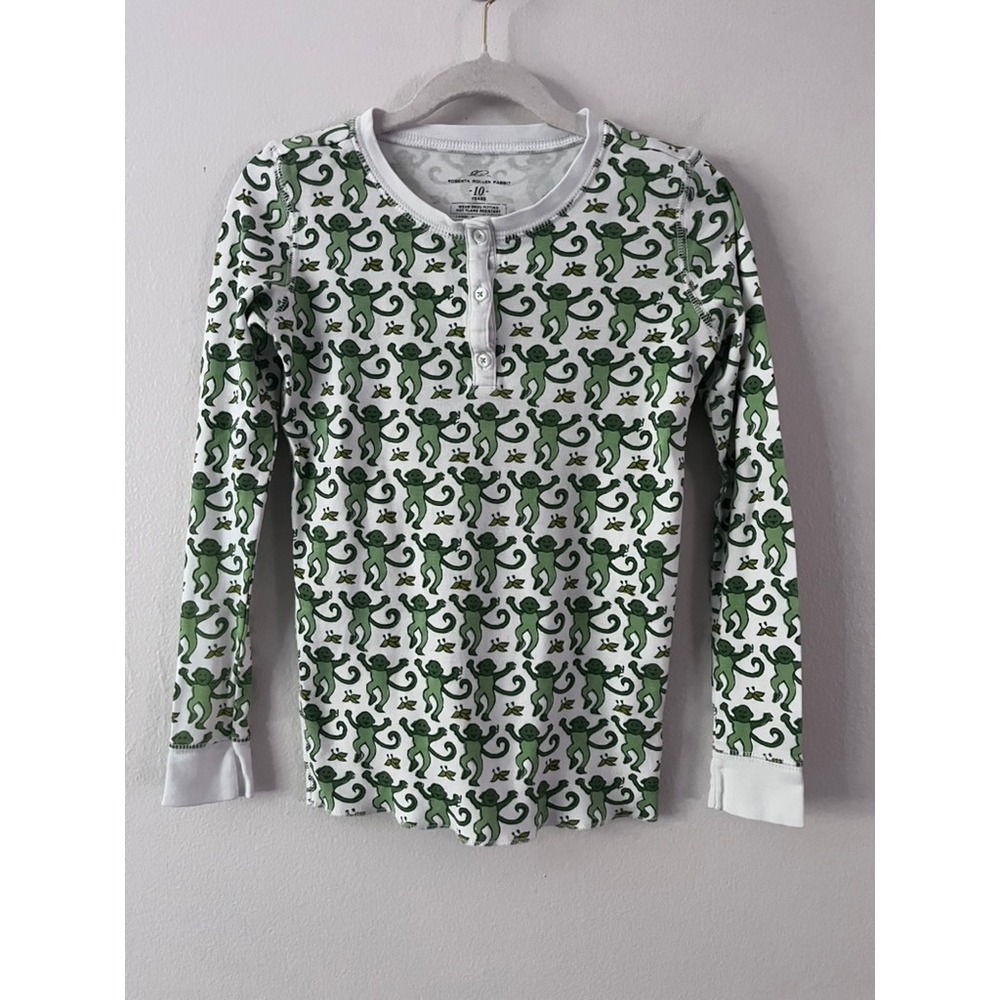 Roller Rabbit Kids Monkey Pajamas Top Only in Emerald Long Sleeve Cotton size 10